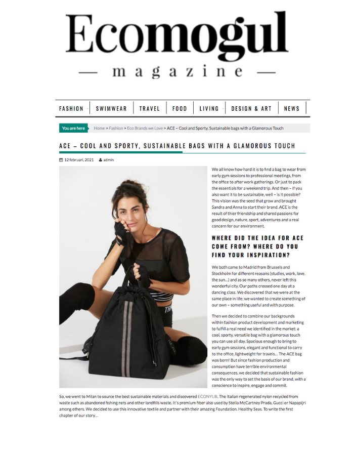 ACE sustainable bags interview with Ecomogul Magazine