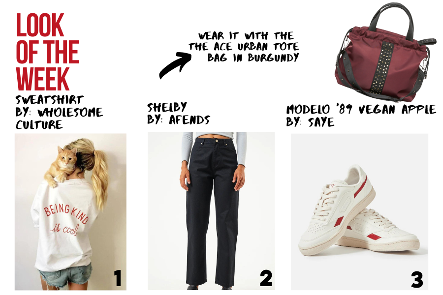 Casual chic outfit with the ACE Urban Tote bag in burgundy